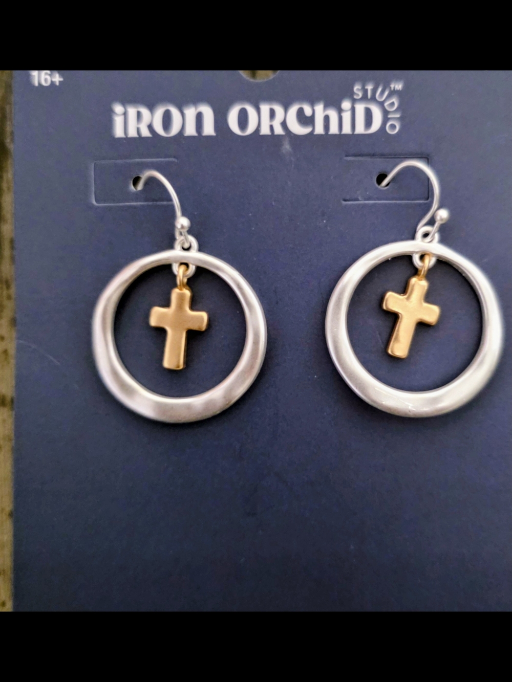 Iron Orchid Two-Tone Cross Hoop Earrings - Gold and Silver